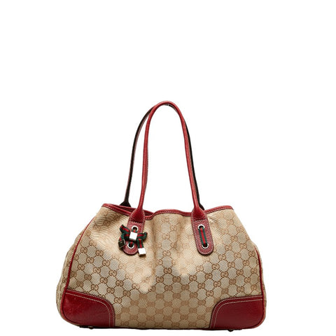 グッチ GGキャンバス プリンシー リボン ショルダーバッグ トートバッグ 163805 ベージュ レッド キャンバス レザー レディース GUCCI 【中古】