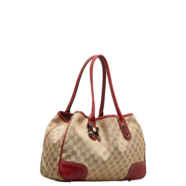 グッチ GGキャンバス プリンシー リボン ショルダーバッグ トートバッグ 163805 ベージュ レッド キャンバス レザー レディース GUCCI 【中古】