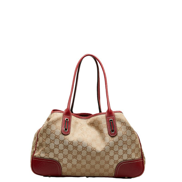 グッチ GGキャンバス プリンシー リボン ショルダーバッグ トートバッグ 163805 ベージュ レッド キャンバス レザー レディース GUCCI 【中古】