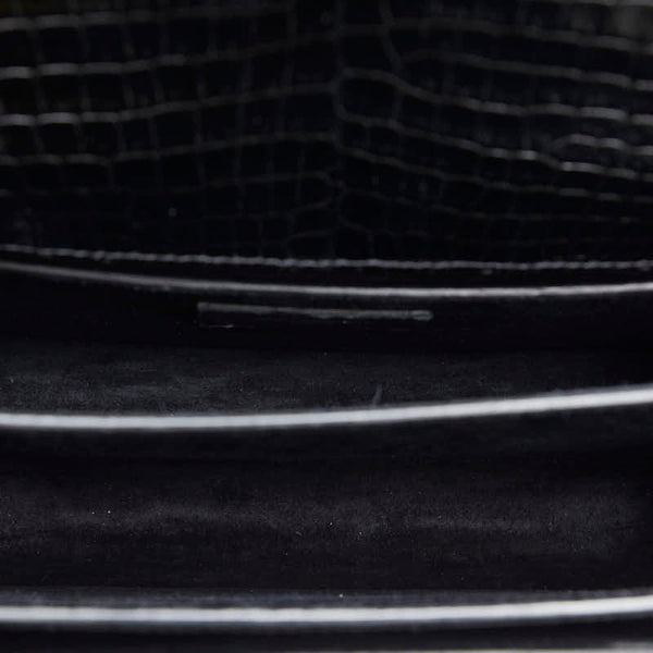 サンローラン クロコ型押し サンセット ミディアム チェーン ショルダーバッグ 442906 ブラック レザー レディース SAINT LAURENT 【中古】