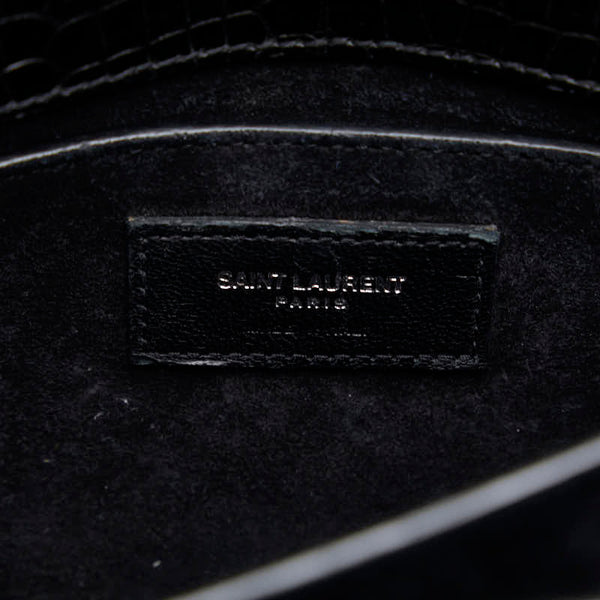 サンローラン クロコ型押し サンセット ミディアム チェーン ショルダーバッグ 442906 ブラック レザー レディース SAINT LAURENT 【中古】