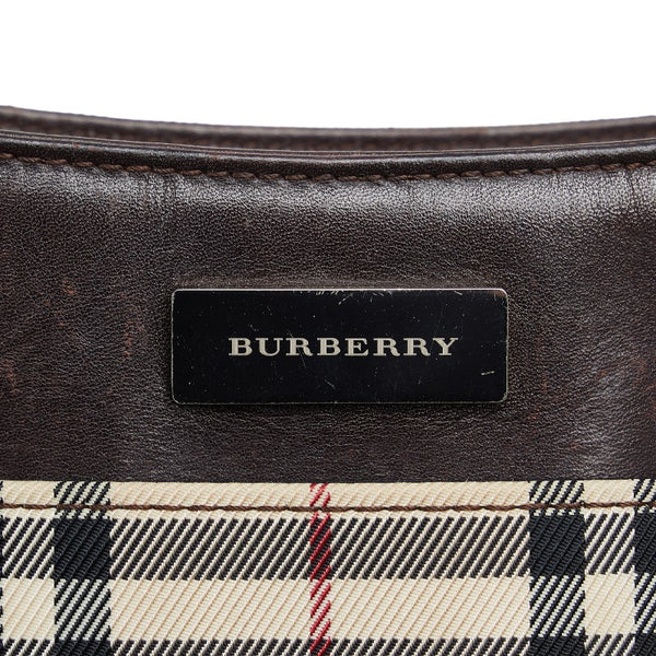 バーバリー ノバチェック 斜め掛け ショルダーバッグ ブラウン キャンバス レザー レディース BURBERRY 【中古】