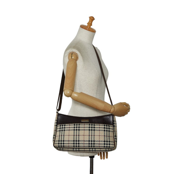 バーバリー ノバチェック 斜め掛け ショルダーバッグ ブラウン キャンバス レザー レディース BURBERRY 【中古】