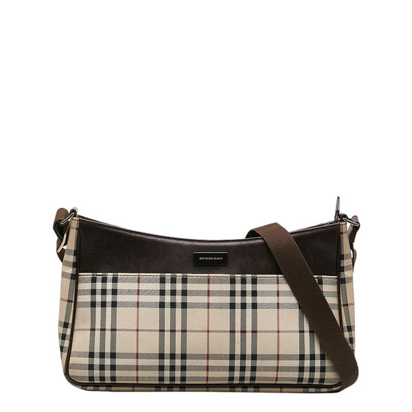 バーバリー ノバチェック 斜め掛け ショルダーバッグ ブラウン キャンバス レザー レディース BURBERRY 【中古】