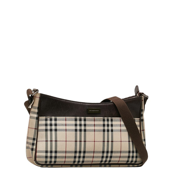 バーバリー ノバチェック 斜め掛け ショルダーバッグ ブラウン キャンバス レザー レディース BURBERRY 【中古】