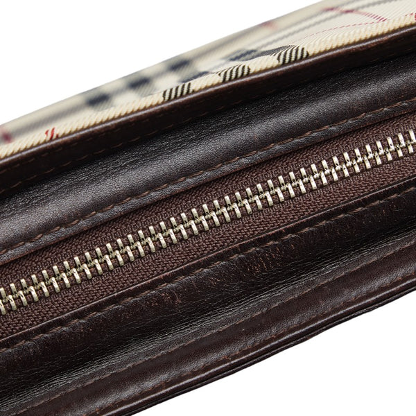 バーバリー ノバチェック 斜め掛け ショルダーバッグ ブラウン キャンバス レザー レディース BURBERRY 【中古】
