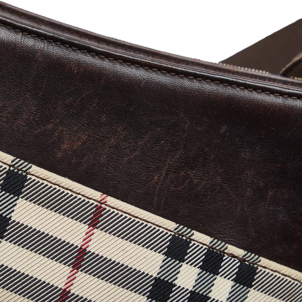バーバリー ノバチェック 斜め掛け ショルダーバッグ ブラウン キャンバス レザー レディース BURBERRY 【中古】
