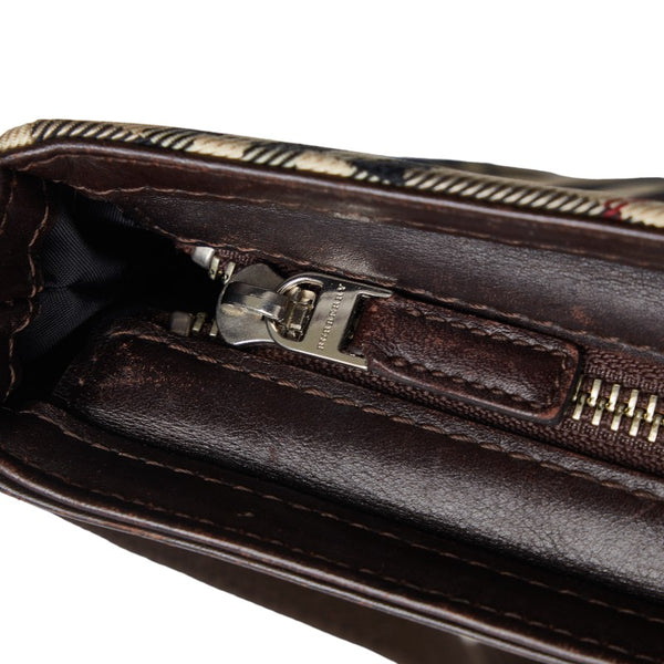バーバリー ノバチェック 斜め掛け ショルダーバッグ ブラウン キャンバス レザー レディース BURBERRY 【中古】