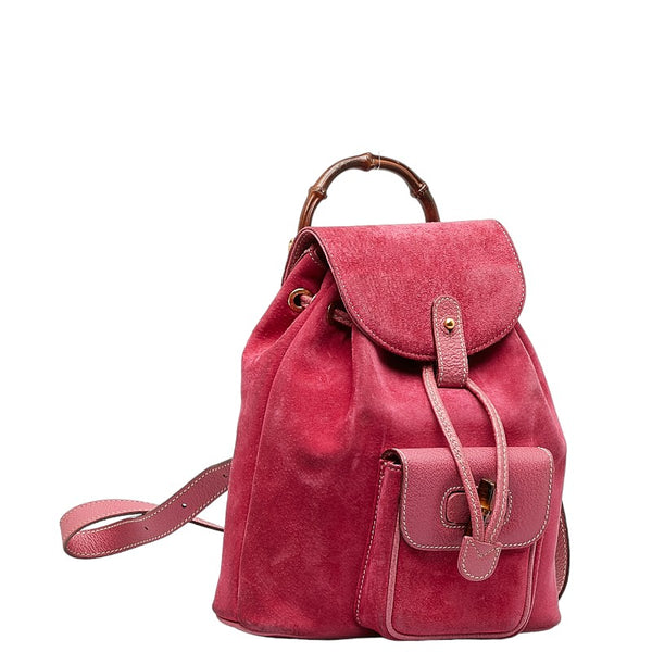 グッチ バンブー  リュック バックパック 1705 ピンク スウェード レザー レディース GUCCI 【中古】