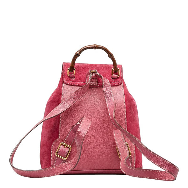 グッチ バンブー  リュック バックパック 1705 ピンク スウェード レザー レディース GUCCI 【中古】