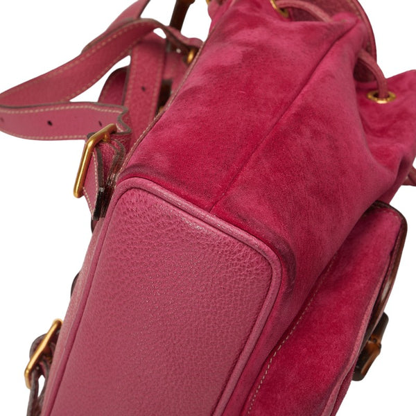 グッチ バンブー  リュック バックパック 1705 ピンク スウェード レザー レディース GUCCI 【中古】