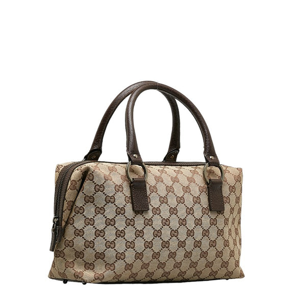 グッチ GGキャンバス ハンドバッグ ミニ ボストンバッグ 113009 ベージュ ブラウン キャンバス レザー レディース GUCCI 【中古】