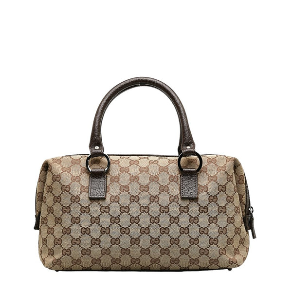 グッチ GGキャンバス ハンドバッグ ミニ ボストンバッグ 113009 ベージュ ブラウン キャンバス レザー レディース GUCCI 【中古】