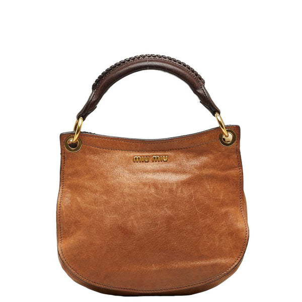 ミュウ ミュウ レオパード ハンドバッグ ショルダーバッグ 2WAY ブラウン ベージュ レザー ハラコ レディース Miu Miu 【中古】