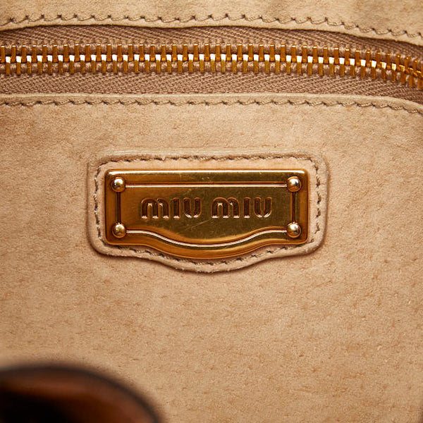 ミュウ ミュウ レオパード ハンドバッグ ショルダーバッグ 2WAY ブラウン ベージュ レザー ハラコ レディース Miu Miu 【中古】