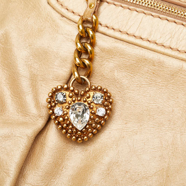 ミュウ ミュウ ハート ラインストーン ハンドバッグ ショルダーバッグ 2WAY ベージュ レザー レディース Miu Miu 【中古】