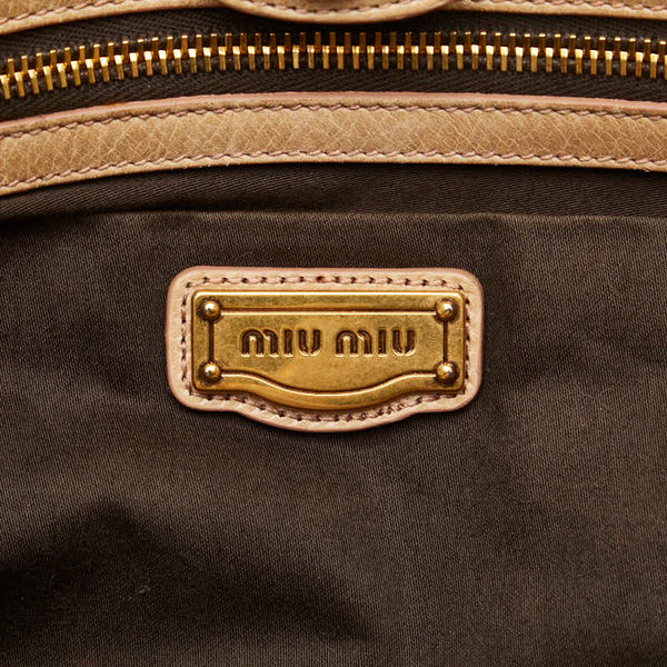 ミュウ ミュウ ハート ラインストーン ハンドバッグ ショルダーバッグ 2WAY ベージュ レザー レディース Miu Miu 【中古】