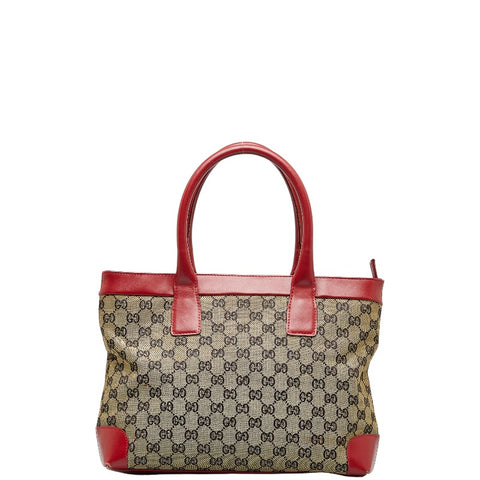 グッチ GGキャンバス ハンドバッグ 002 1119 204961 ベージュ レッド キャンバス レザー レディース GUCCI 【中古】