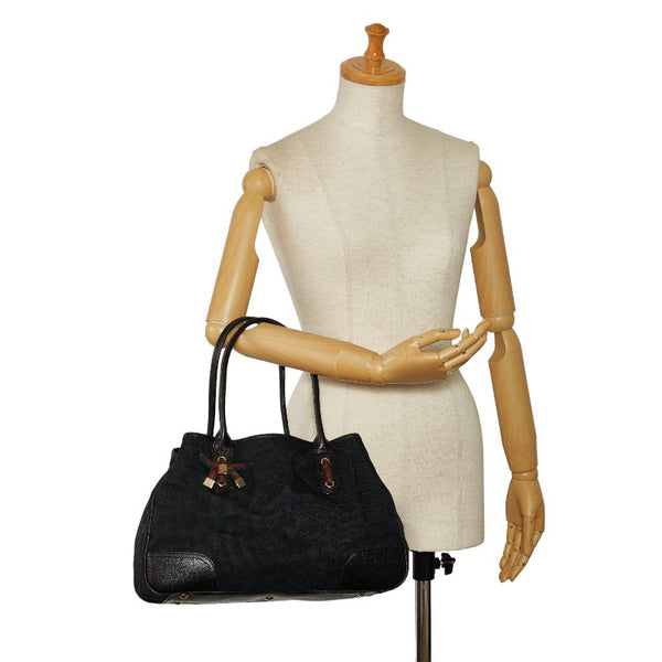 グッチ GGキャンバス プリンシー リボン ショルダーバッグ トートバッグ 163805 ブラック キャンバス レザー レディース GUCCI 【中古】