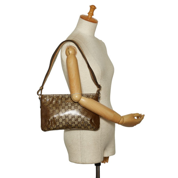 グッチ GGクリスタル 斜め掛け ショルダーバッグ 189749 ゴールド カーキ PVC レザー レディース GUCCI 【中古】