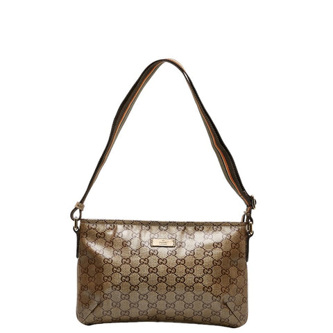 グッチ GGクリスタル 斜め掛け ショルダーバッグ 189749 ゴールド カーキ PVC レザー レディース GUCCI 【中古】