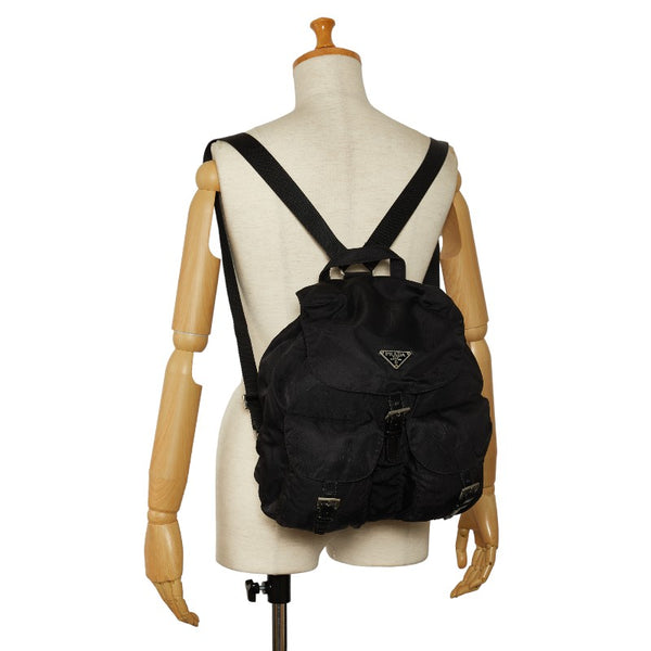プラダ 三角ロゴプレート リュック バックパック ブラック ナイロン レザー レディース PRADA 【中古】