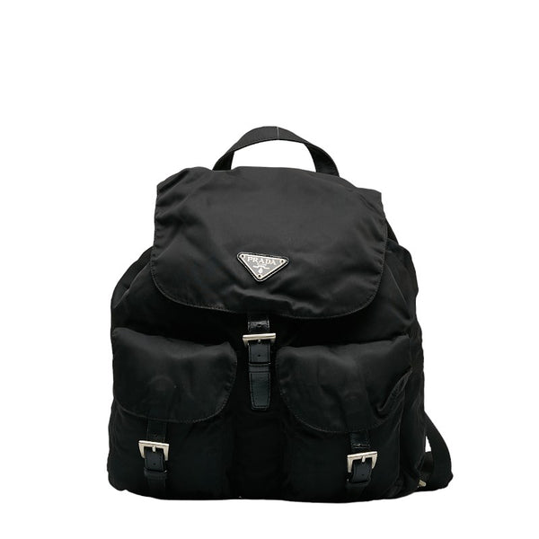プラダ 三角ロゴプレート リュック バックパック ブラック ナイロン レザー レディース PRADA 【中古】