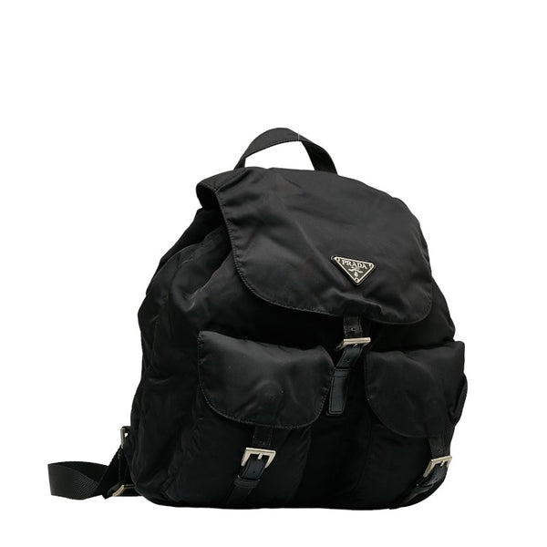 プラダ 三角ロゴプレート リュック バックパック ブラック ナイロン レザー レディース PRADA 【中古】