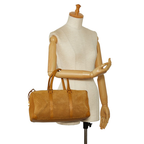 グッチ ロゴプレート ゴールド金具 ハンドバッグ ボストンバッグ 000 0846 ベージュ レザー スエード レディース GUCCI 【中古】