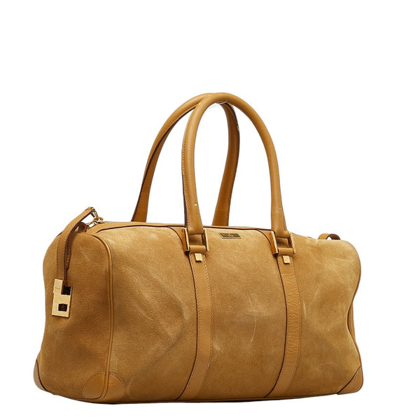 グッチ ロゴプレート ゴールド金具 ハンドバッグ ボストンバッグ 000 0846 ベージュ レザー スエード レディース GUCCI 【中古】