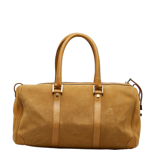 グッチ ロゴプレート ゴールド金具 ハンドバッグ ボストンバッグ 000 0846 ベージュ レザー スエード レディース GUCCI 【中古】