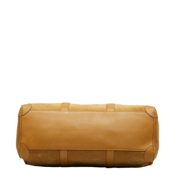 グッチ ロゴプレート ゴールド金具 ハンドバッグ ボストンバッグ 000 0846 ベージュ レザー スエード レディース GUCCI 【中古】