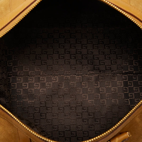 グッチ ロゴプレート ゴールド金具 ハンドバッグ ボストンバッグ 000 0846 ベージュ レザー スエード レディース GUCCI 【中古】