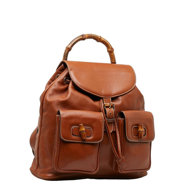グッチ バンブー  リュック バックパック 1998 ブラウン レザー レディース GUCCI 【中古】