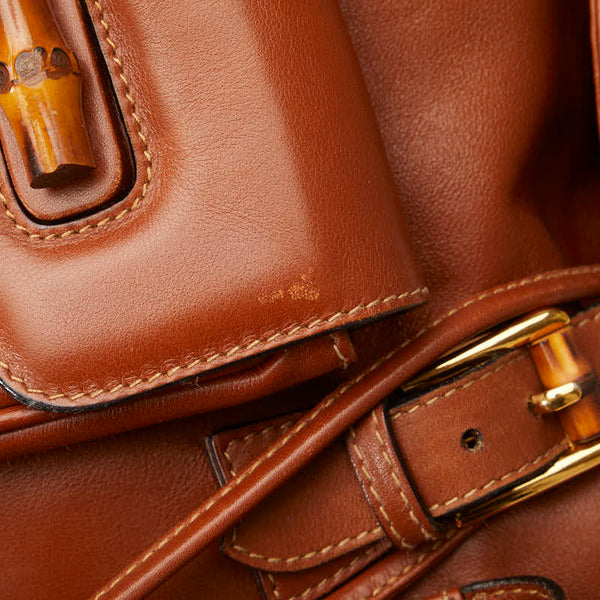 グッチ バンブー  リュック バックパック 1998 ブラウン レザー レディース GUCCI 【中古】