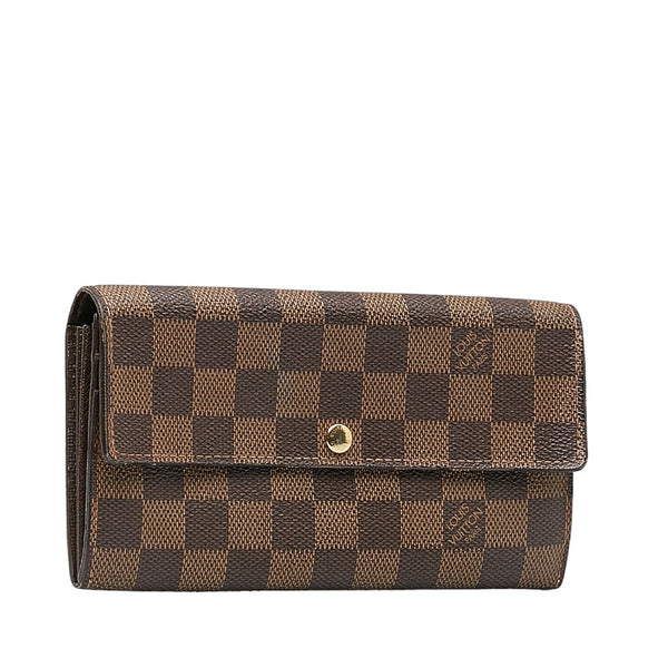 ルイ ヴィトン ダミエ ポルトフォイユ サラ 長財布 ロングウォレット N61734 ブラウン PVC レザー レディース LOUIS VUITTON 【中古】
