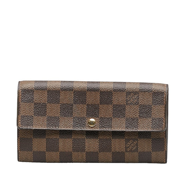 ルイ ヴィトン ダミエ ポルトフォイユ サラ 長財布 ロングウォレット N61734 ブラウン PVC レザー レディース LOUIS VUITTON 【中古】