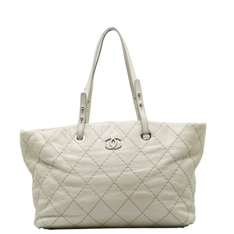 シャネル マトラッセ ココマーク ショルダーバッグ トートバッグ グレー レザー レディース CHANEL 【中古】