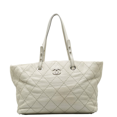 シャネル マトラッセ ココマーク ショルダーバッグ トートバッグ グレー レザー レディース CHANEL 【中古】