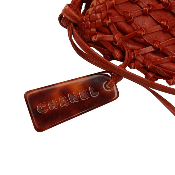 シャネル 編み込み 巾着 ショルダーバッグ オレンジ レザー レディース CHANEL 【中古】