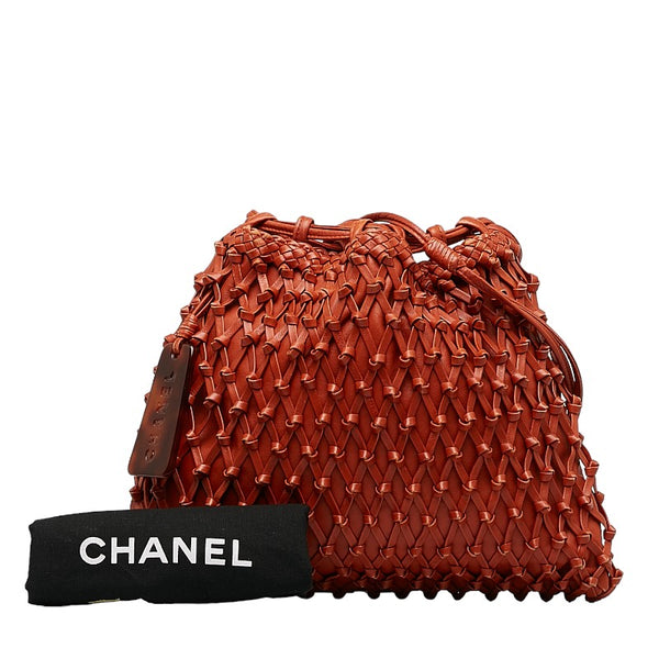 シャネル 編み込み 巾着 ショルダーバッグ オレンジ レザー レディース CHANEL 【中古】