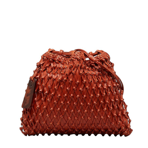 シャネル 編み込み 巾着 ショルダーバッグ オレンジ レザー レディース CHANEL 【中古】