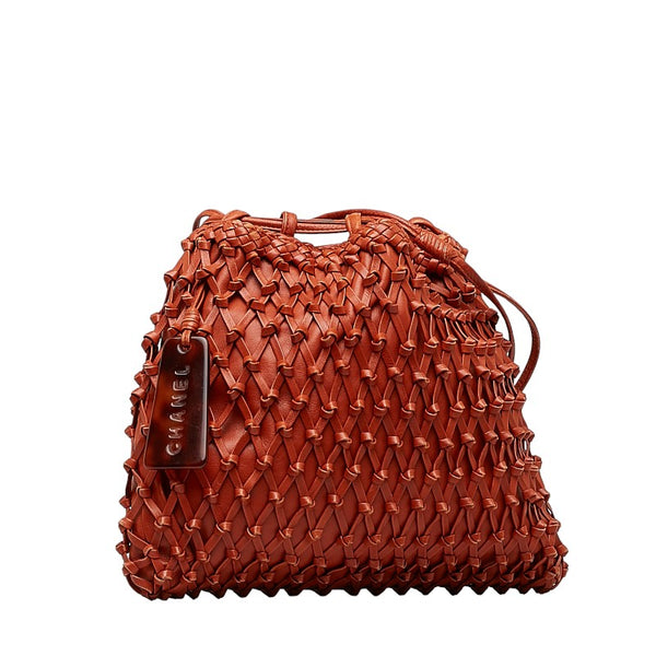 シャネル 編み込み 巾着 ショルダーバッグ オレンジ レザー レディース CHANEL 【中古】