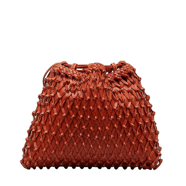 シャネル 編み込み 巾着 ショルダーバッグ オレンジ レザー レディース CHANEL 【中古】