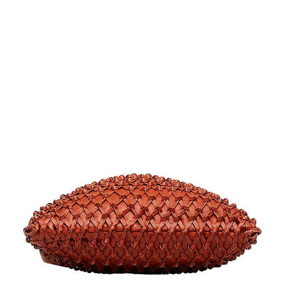 シャネル 編み込み 巾着 ショルダーバッグ オレンジ レザー レディース CHANEL 【中古】
