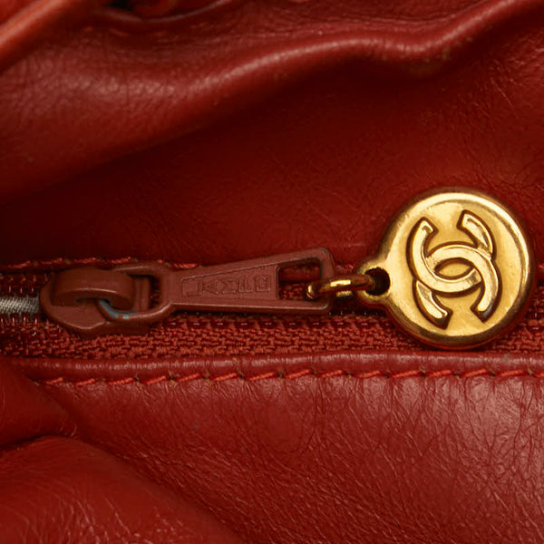 シャネル 編み込み 巾着 ショルダーバッグ オレンジ レザー レディース CHANEL 【中古】