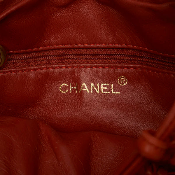 シャネル 編み込み 巾着 ショルダーバッグ オレンジ レザー レディース CHANEL 【中古】