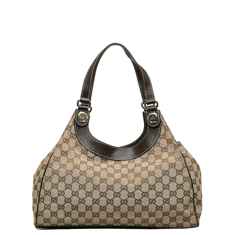 グッチ GGキャンバス ワンショルダーバッグ ハンドバッグ 154982 ブラウン ベージュ キャンバス レザー レディース GUCCI 【中古】