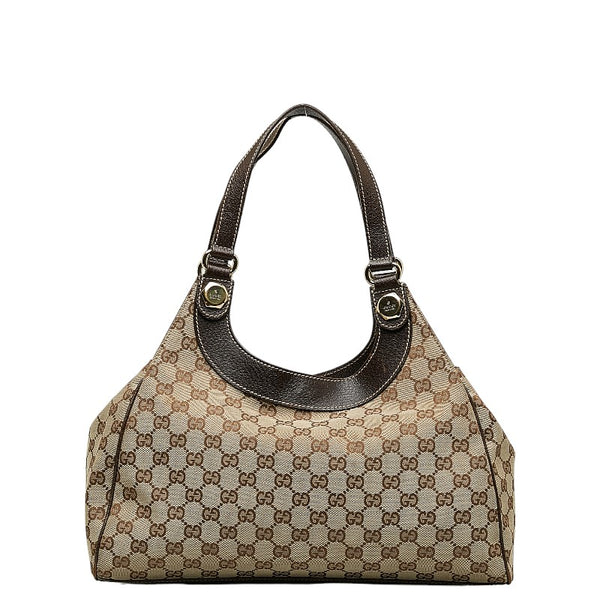 グッチ GGキャンバス ワンショルダーバッグ ハンドバッグ 154982 ブラウン ベージュ キャンバス レザー レディース GUCCI 【中古】