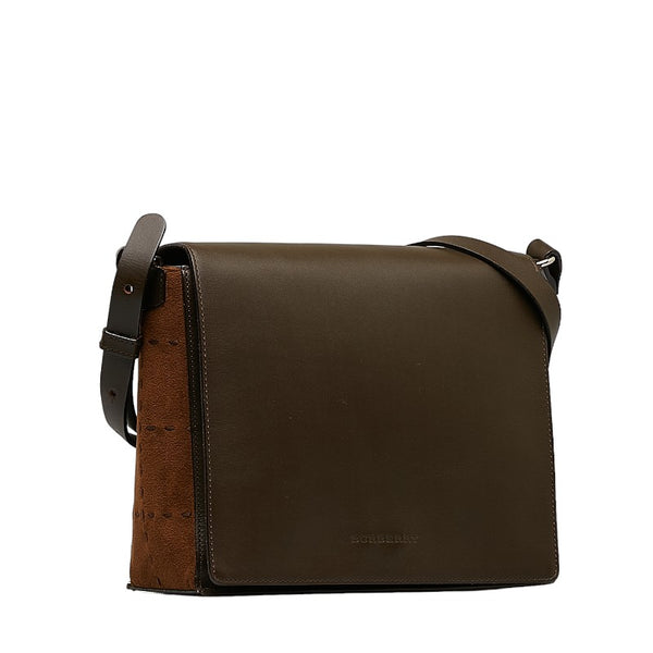 バーバリー 斜め掛け ショルダーバッグ ブラウン レザー スエード レディース BURBERRY 【中古】